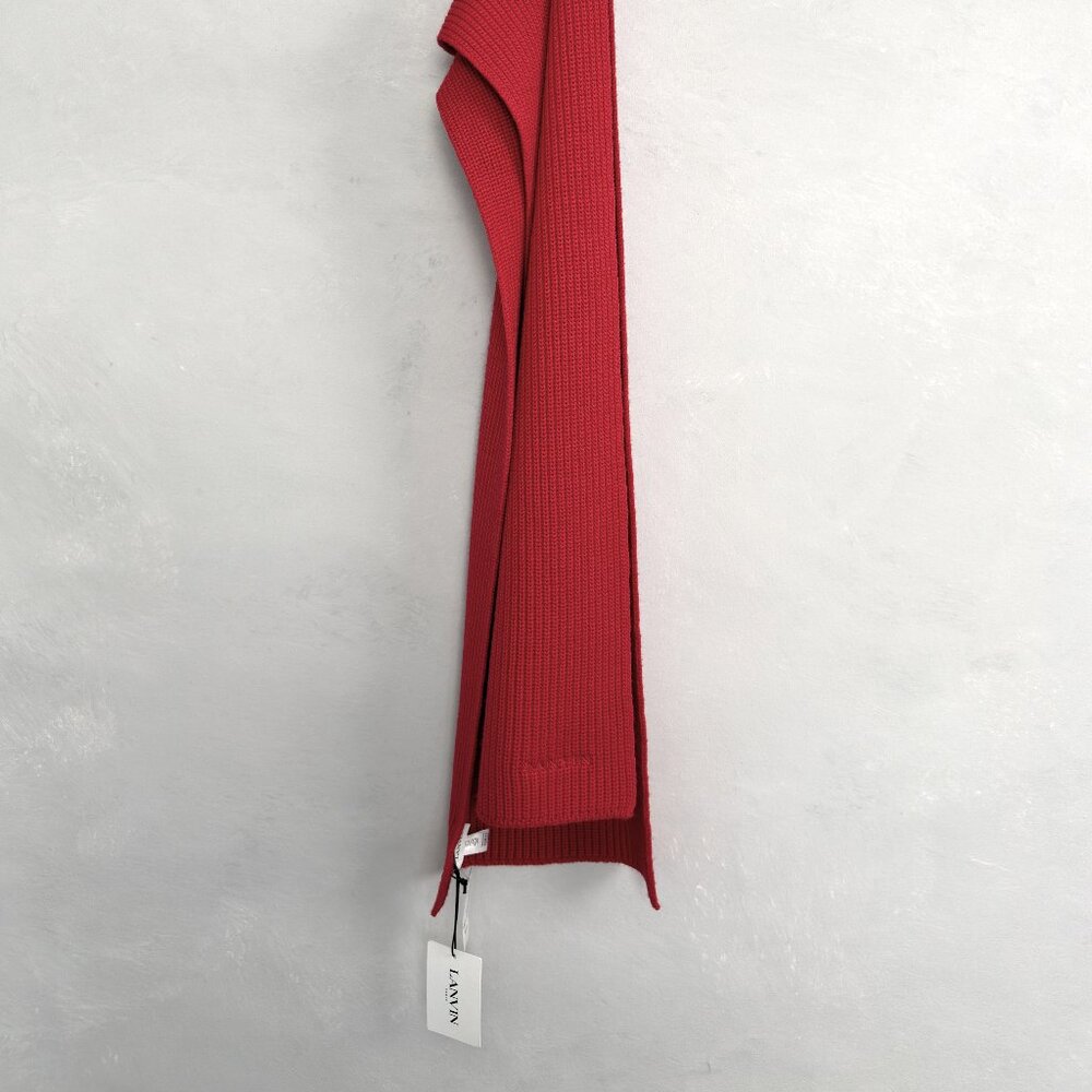 Lanvin: Iconic Embroidered Text Logo Knitted Wool Luxury Scarf FW26 - Picture 2 of 7